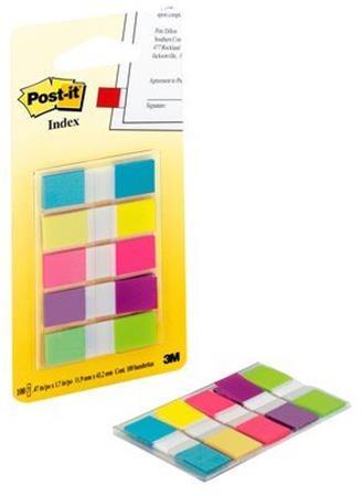 Samolepiaca záložka, plastová, 5x20 záložiek, 12x43 mm, 3M POSTIT, mix farieb 2