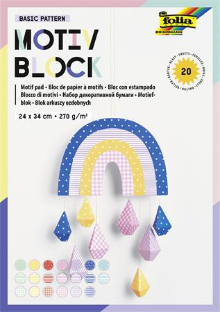 Dekoračný kartón, 2 stranný, 24x34 cm, 270 g, 20 listov, FOLIA "Basic Rainbow", 20 rôznych