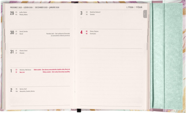 NOTIQUE Týždenný magnetický diár Ružový mramor 2026, 11 x 16 cm 1