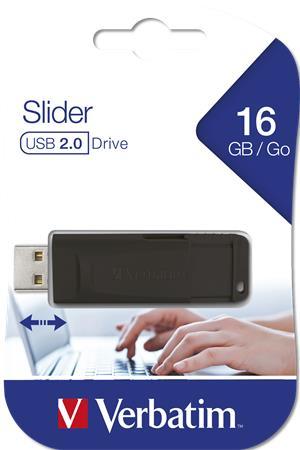 USB kľúč, 16GB, USB 2.0, VERBATIM "Slider", čierny 1