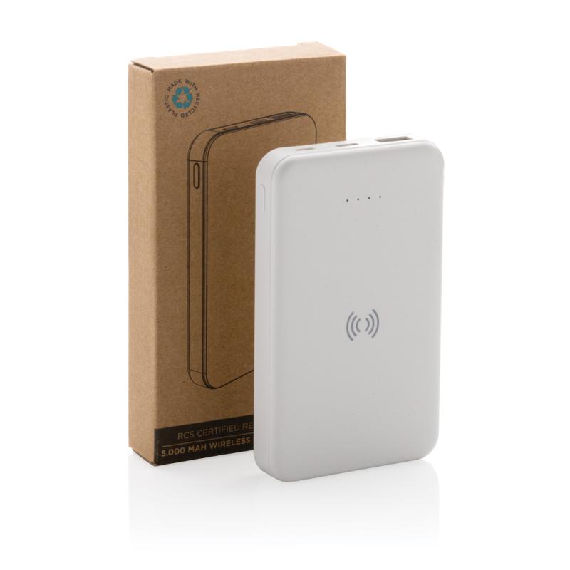 Bezdrôtová powerbanka 5000 mAh 5W z RCS recykl. plastu biela 11