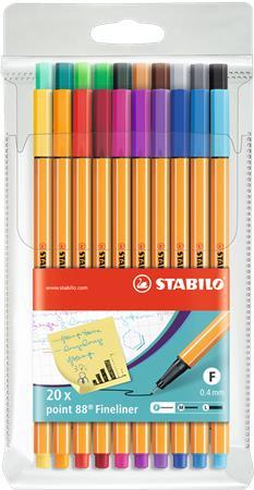Liner, sada, 0,4 mm, STABILO "Point 88 Big Point", 20 rôznych farieb