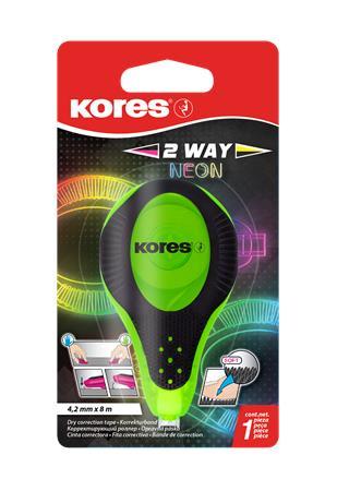 Korekčný roller, 4,2 mm x 8 m, KORES "2WAY Neon", rôzne farby
