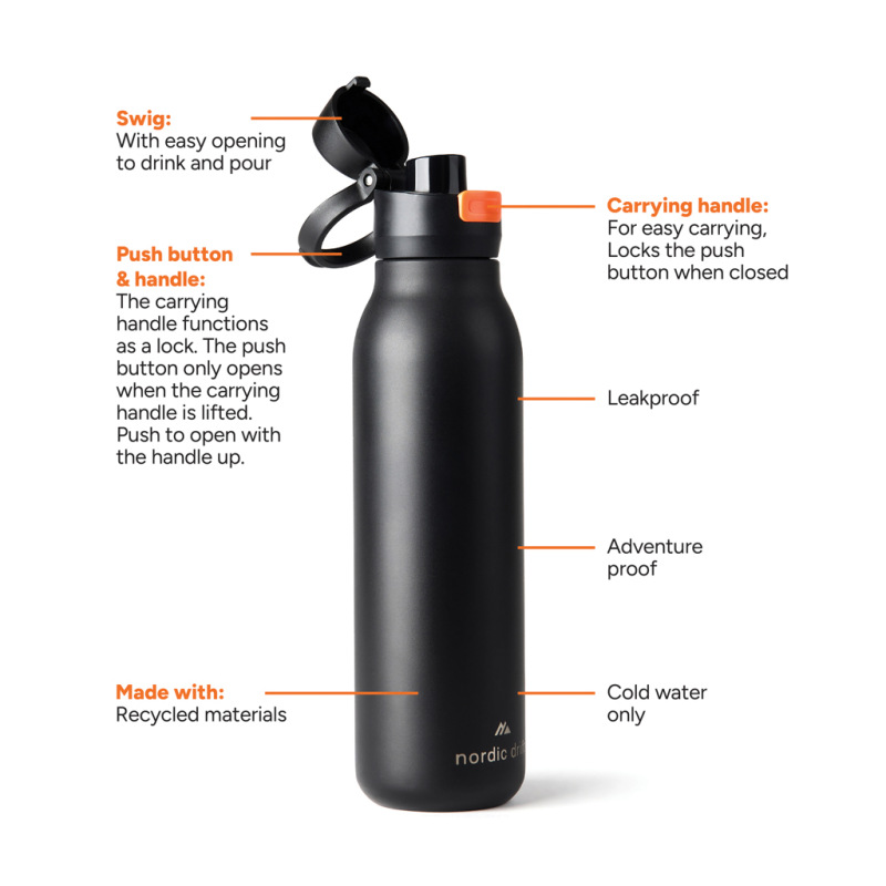 Nordic Drift Trail RCS Jednostenná fľaša na vodu 750 ml čierna 1