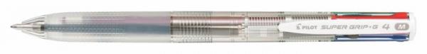 Guľôčkové pero, 0,27 mm, stláčací mechanizmus, 4-farebné, PILOT "Super Grip G", priehľadná 1