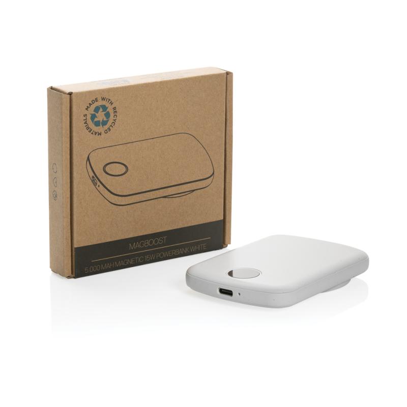 Magnetická powerbanka 5000mAh MagBoost z RCS recykl. plastu biela 10