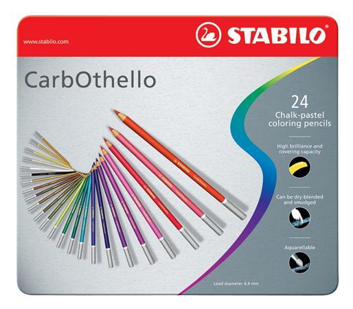Pastelové ceruzky, sada, okrúhle, plechová krabička, STABILO "CarbOthello", 24 rôznych far 1