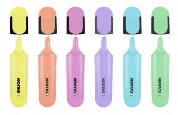 Zvýrazňovač, sada, 0,5-5 mm, KORES "Bright Liner Plus Pastel", 6 rôznych farieb 2