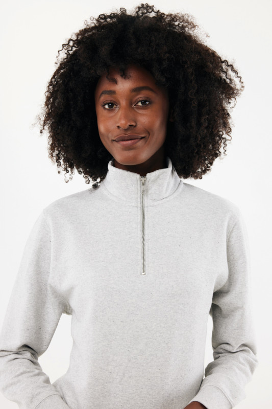 IQONIQ Elgon sveter s krátkym zipsom z recyklovanej bavlny light heather grey XXXL 13