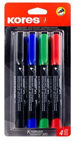 Permanentný popisovač, sada, 3 mm, kužeľový hrot, KORES "Eco K-Marker", 4 rôzne farby 1