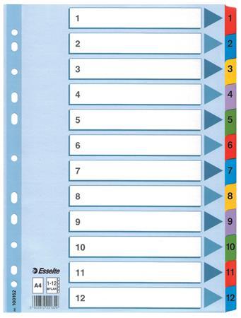 Register, kartón, A4, 1-12, ESSELTE "Mylar"