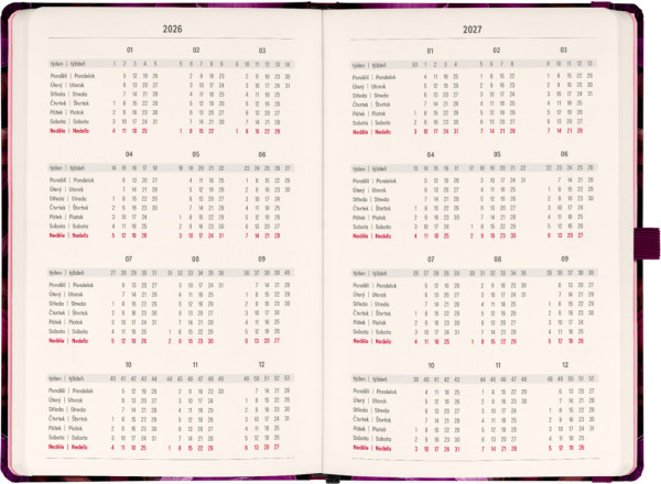 NOTIQUE Planbook diár/notes Fialové kvety 2026, 13 x 21 cm 2