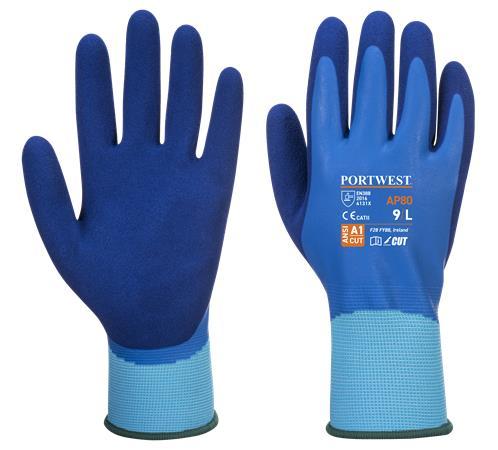 Ochranné rukavice, latexové, latexová pena, máčaná dlaň, veľ. XL, "Liquid Pro", modrá 2