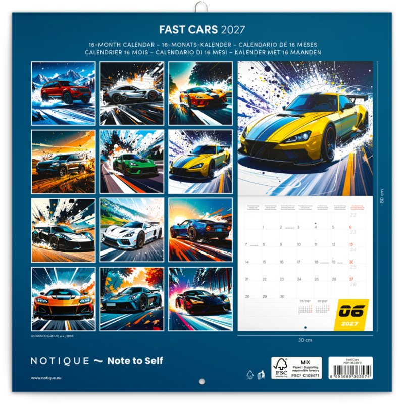 NOTIQUE Grid calendar Fast Cars 2027, 30 x 30 cm 14