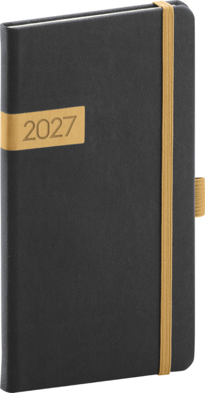 NOTIQUE Vreckový diár Twill 2027, čierno-zlatý, 9 x 15,5 cm