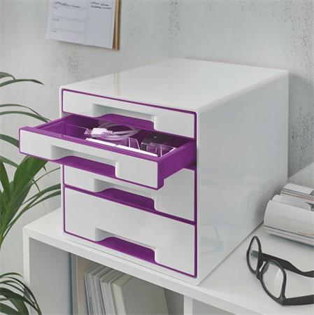 Zásuvkový box na dokumenty, plastový, 4 zásuvky, LEITZ "Wow Cube, biela/fialová 2