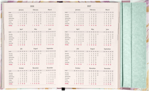 NOTIQUE Týždenný magnetický diár Ružový mramor 2026, 11 x 16 cm 2