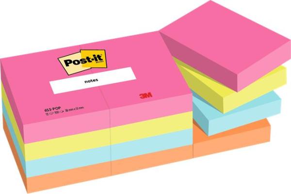 Samolepiaci bloček, 38x51 mm, 12x90 listov, 3M POSTIT "Poptimistic", mix farieb