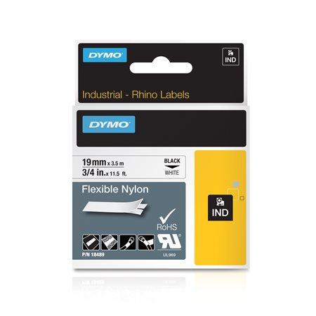 Páska do štítkovača, flexibilná ID, 19 mm x 3,5 m, DYMO "Rhino", biela-čierna 1