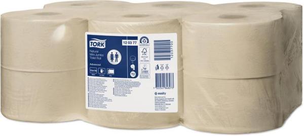Toaletný papier, T2 systém, 2-vrstvový, priemer 19 cm, Advanced, TORK "Mini Jumbo", prirod