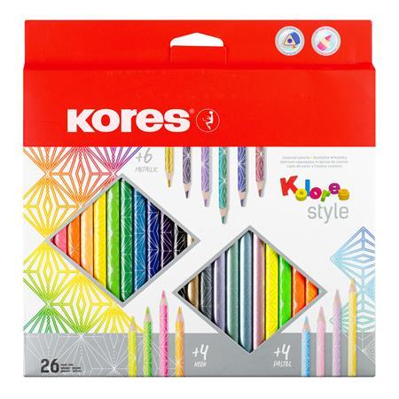 Farebné ceruzky, sada, trojhranná, KORES "Kolores", 26 rôznych farieb 1