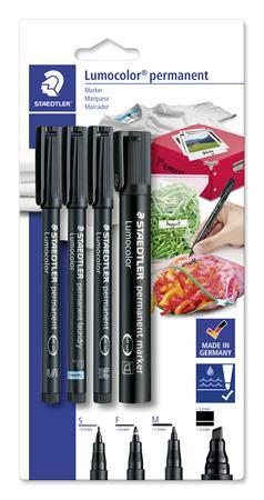 Permanentný popisovač, sada,  STAEDTLER "Lumocolor" 4 rôzne hrúbky, čierna 1