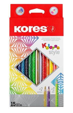 Farebné ceruzky, sada, trojhranné, KORES "Kolores Style", 15 rôznych farieb 1
