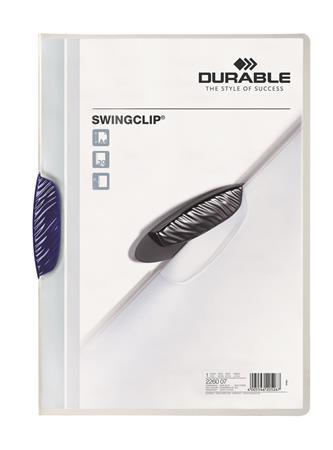Rýchloviazač, s klipom, A4, DURABLE "Swingclip® 30", tmavomodrá