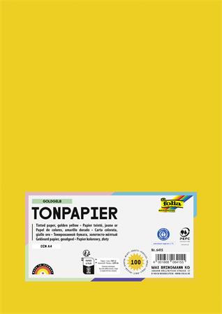 Farebný papier, A4, 130 g, 100 listov, FOLIA, zlatožltý