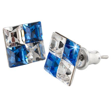Náušnice, štvorcové, so zafírovo-bielym SWAROVSKI® krištáľom, 8 mm, ART CRYSTELLA® 1