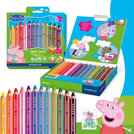 Farebné ceruzky, sada, šesťhranné, jumbo, STAEDTLER „Noris® junior 140", Peppa Pig, 12 far 2