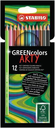 Farebné ceruzky, sada, šesťhranný tvar, STABILO "GreenColors ARTY", 12 rôznych farieb 1