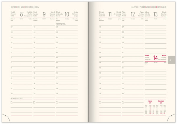 NOTIQUE Týždenný diár Essenza 2026, čerešňa, 15 x 21 cm 1