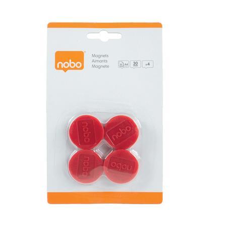 Magnetky, magnetické, pre biele tabule, 30 mm, 4 ks, NOBO, červená 3