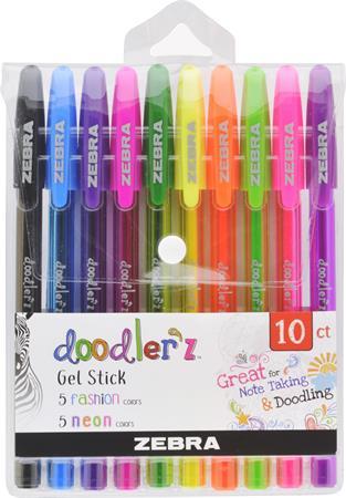 Gélové pero, sada, 0,33 mm, s uzáverom, ZEBRA "Doodler`z Neon & Fashion", mix 10 farieb 1