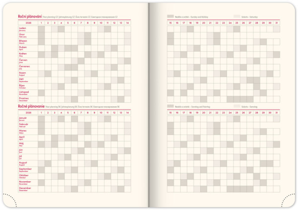 NOTIQUE Týždenný diár Twill 2026, modro-zlatý, 15 x 21 cm 3