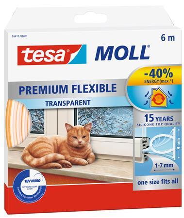 Samolepiace silikónové tesnenie, 9 mm x 6 m, TESA "tesamoll® Premium Flexible", priehľadná 6