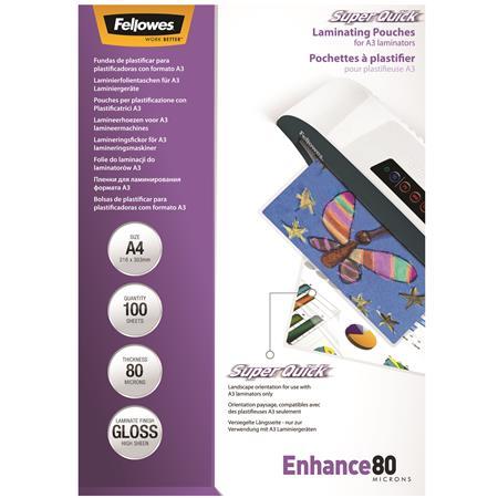 Laminovacia fólia, 80 mikr., A4, SuperQuick, lesklá, 100 ks, FELLOWES 1