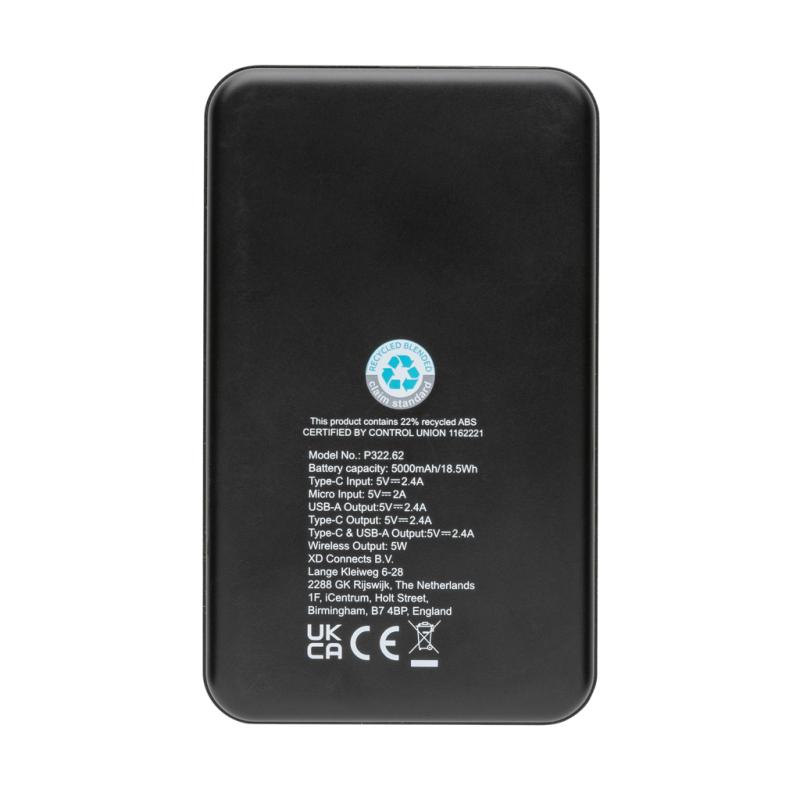 Bezdrôtová powerbanka 5000 mAh 5W z RCS recykl. plastu čierna 5