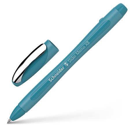 Guľôčkové pero, 0,7 mm, s vrchnákom, SCHNEIDER "Slider Memo XB", pávia modrá 6