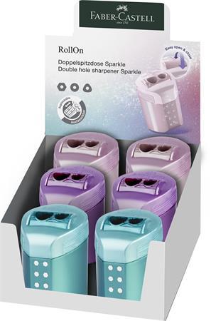Strúhadlo, dvojdierové, so zásobníkom, displej, FABER-CASTELL "RollOn Sparkle", metalické