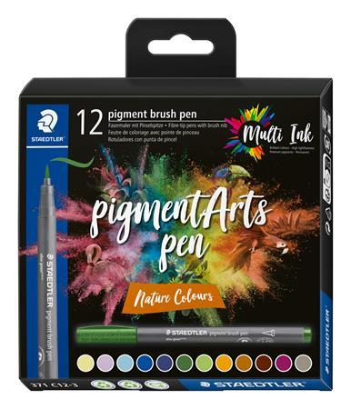 Fixka v tvare štetca, sada, STAEDTLER "Pigment brush 371", 12 rôznych prírodných farieb 1