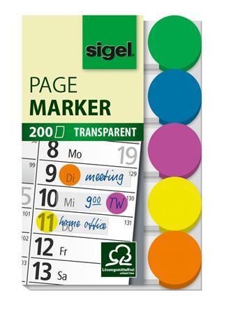 Záložky, plastové, 5x40 listov, 50x12 mm, SIGEL, mix farieb 1