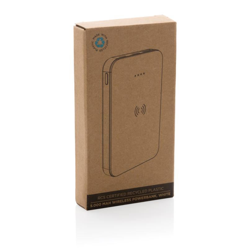 Bezdrôtová powerbanka 5000 mAh 5W z RCS recykl. plastu biela 12