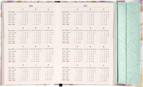 NOTIQUE Týždenný magnetický diár Ružový mramor 2026, 11 x 16 cm 2