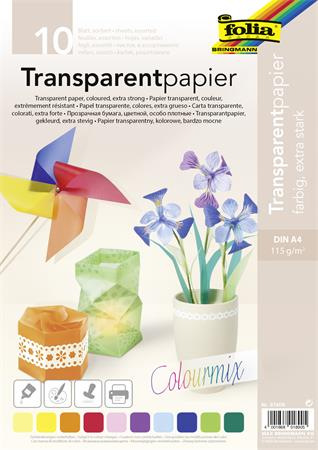 Transparentný papier, A4, 115 g, 10 listov, FOLIA, rôzne farby 1