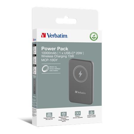 Prenosná batéria, bezdrôtové nabíjanie, 10000 mAh, VERBATIM "MCP-10, sivá 3