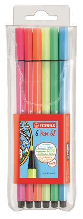 Fixky, sada, 1 mm, STABILO "Pen 68", 6 neónových farieb 1