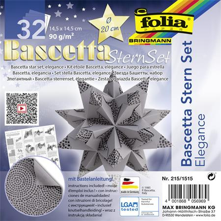 Bascetta hviezda, sada, 14,5x14,5 cm, 90 g, 32 listov, FOLIA, antracitová - perly 1