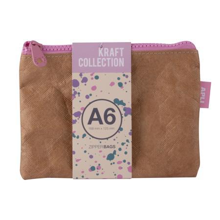 Púzdro na drobnosti, na zips, textúra koženého efektu, plast, A6, APLI "Kraft", zips rôzny 1